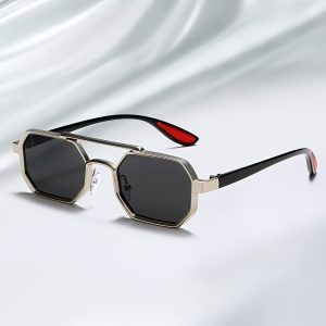 Fashionable Multi-Sided Concave Punk Retro Sunglasses with Double Bridge Design